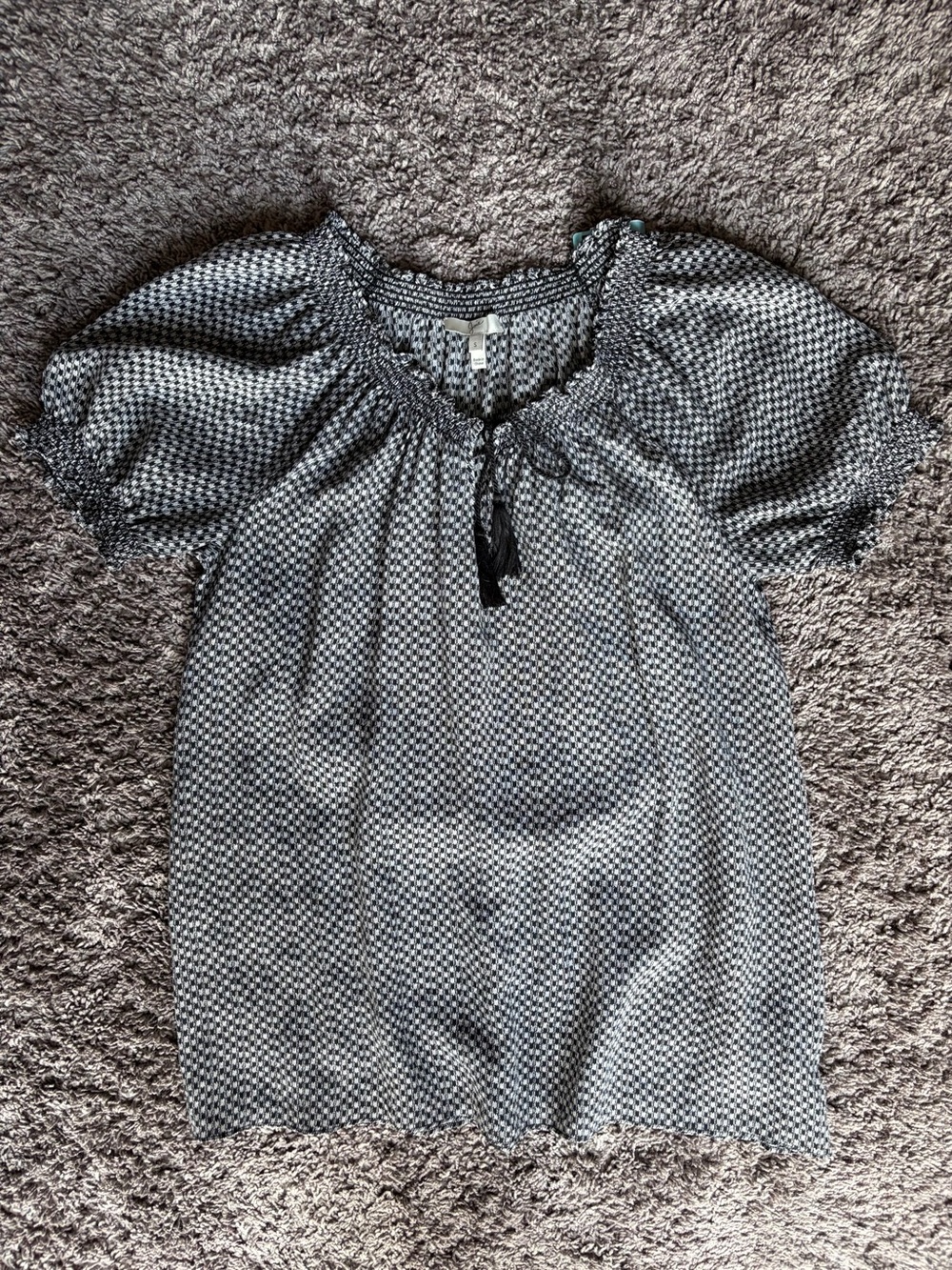 Joie Black & White 100% Silk Peasant Blouse